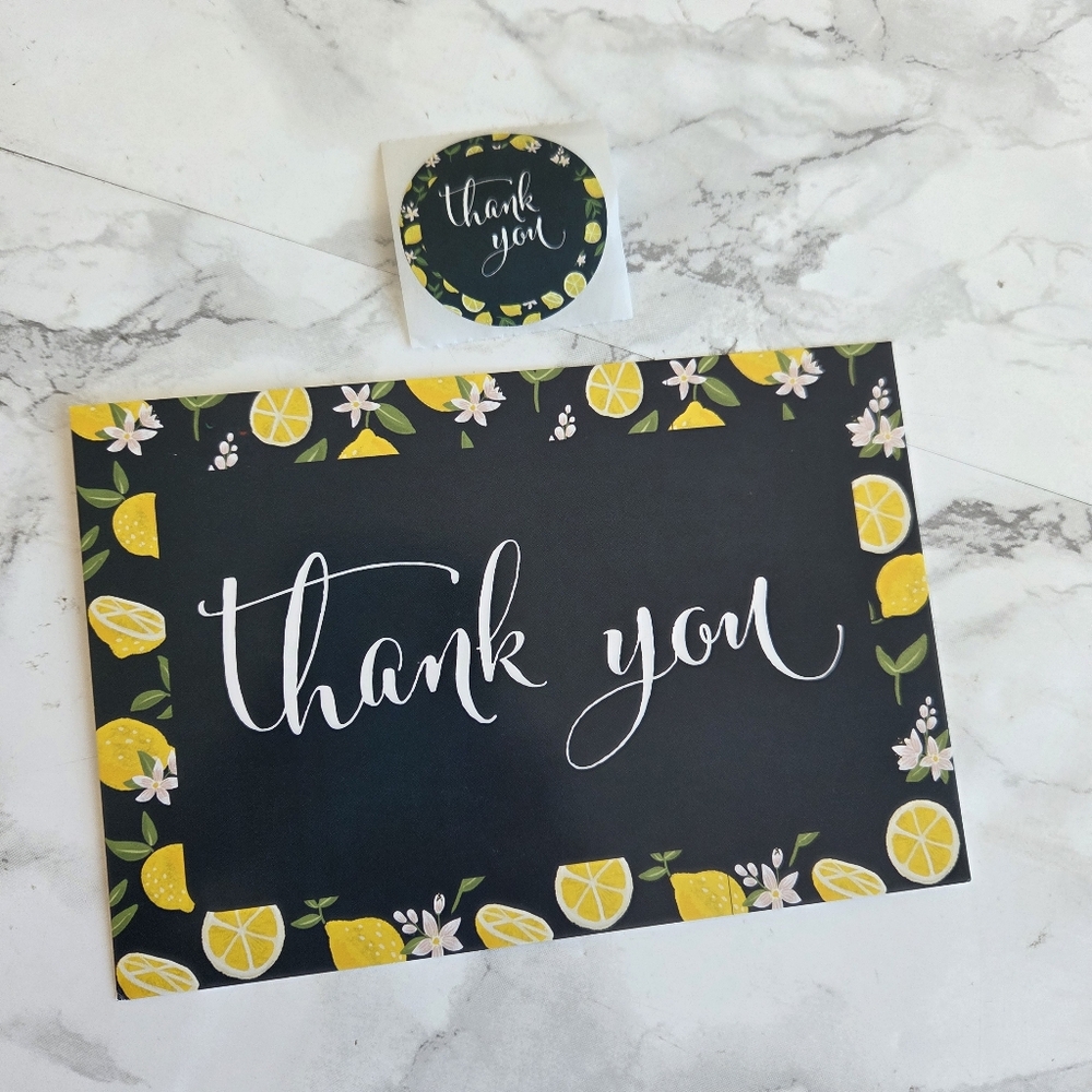 50 Pack Thank you Cards Lemons Insert Cards 4x6 & Stickers